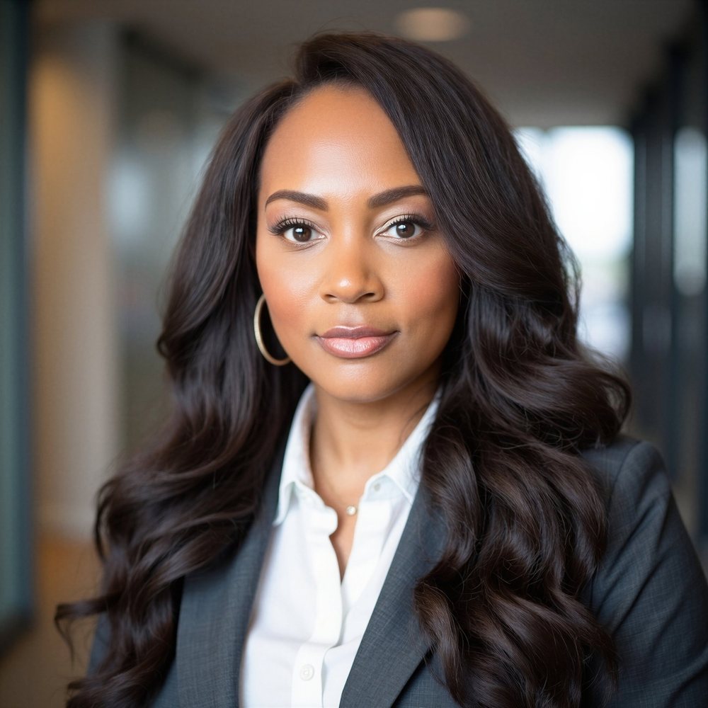 Portrait of Dalva Franklin in a charcoal blazer and white shirt